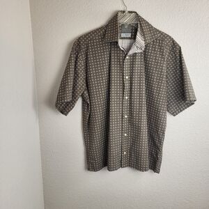 TD Thomas Dean Button Down Brown Patterned Shirt Men's Size Large